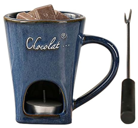 Genérico Chokladfondue mugg - 130 ml keramisk gryta med gaffel - set mini smält choklad fondue - för godis ost jul födelsedag bröllop fest