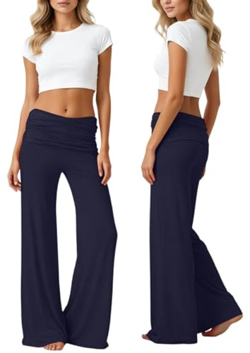 Coral Pants Pantalons de Yoga Sport avec Poches Coral Fold Over Yoga Pants Pantalons de Sport Femme Lâche Survêtement Décontracté Bas de Course Pantalon de Jogging Jambe Droite