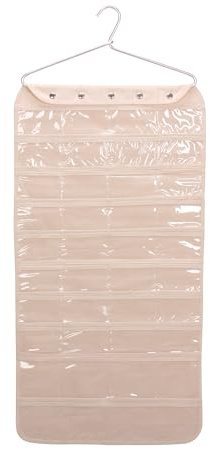 Household Essentials 80-Pocket Hanging Jewelry and Accessories Organizer, Natural Canvas,White, 5