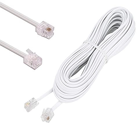 HUAZIZ 10m Câble Téléphonique RJ11 Câble Modulaire Câble Western RJ11-RJ11 Prise Câble Plat Prise Téléphonique Modem Routeur Fax ISDN DSL VDSL Internet Blanche