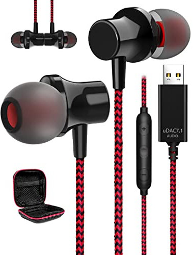 Casques USB PC Filaire, Écouteurs Filaires USB avec Micro pour PC Casque Gaming Stéréo HiFi avec Fonction Muet Anti-Bruit Intra-Auriculaires Écouteur Gamer pour Dell Ordinateur Portable pour Gamer