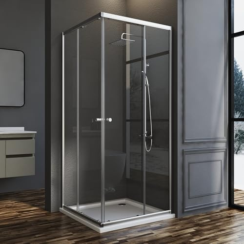 Duschkabine 75x80cm Eckeinstieg Schiebetür, Goezes Eckeinstieg Duschkabine mit Schiebetüren Duschabtrennung Duschwand Schiebetür mit 6mm ESG Sicherheitsglas Höhe 185cm