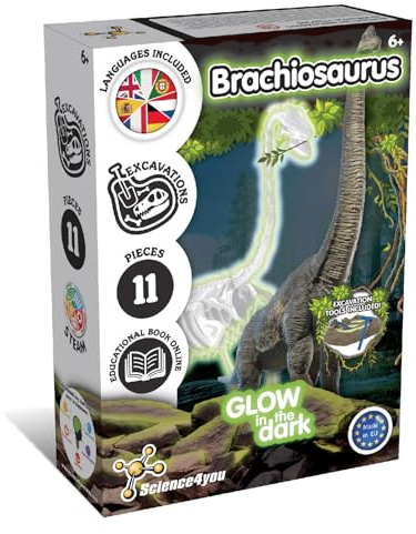 Science4you Brachiosaurus Fossil Digging Kit for Kids - Excavate and assemble 11 pieces Dinosaur Fossil, Glow-in-the-dark Excavation Dig Kit, Games, Dinosaur Toys for Girls and Boys 6+ years old
