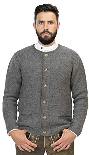 Hochwertige Herren Trachten Strickjacke aus Wolle - Elegante Trachtenjacke, Cardigan & Lederhosen Jacke grau Niklas (hellgrau, M)