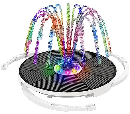 AMZtime LED Solar Springbrunnen für Außen 5.5W Solarpumpe mit Verstellbare Stützstange Buntes LED Solar Teichpumpe mit verschieden Düse Wasserpumpe Solarbrunnen für Draussen für Gartenteich,Vogelbad
