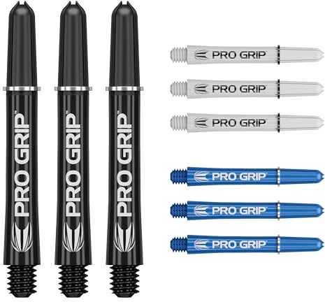 Target Darts PRO Grip Shafts Set med 9 | 3 färger, flerfärgade | 3 storleksalternativ (kort, mellanliggande, medium) | Dartstjälkar, professionella darttillbehör, 2BA träd multipack