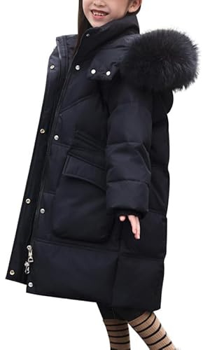 Runstarshow Cappotto invernale per ragazze, piumino lungo con cappuccio, soffice collo in pelliccia sintetica, giacca da sci invernale impermeabile per ragazze, giacca da sci da neve, cappotti da