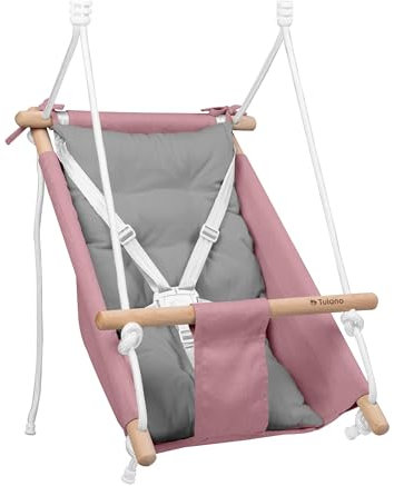 Tulano Hop 40 | 3-in-1 Babyschaukel Kinder Schaukelwippe mit Sicherheitsgurt | Indoor & Outdoor | Holz & Baumwolle | bis 60 kg | Beidseitige Polsterung | Baby Kleinkindschaukel ab 6 Monaten