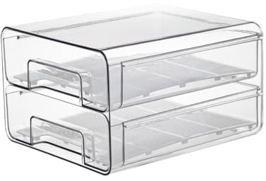 WXQZHF Boîtes à lunch pour réfrigérateur avec filet de drainage, plastique Pet, boîte de rangement, organisateur pour réfrigérateur, tiroir amovible et empilable, transparent, organisateur d'armoire