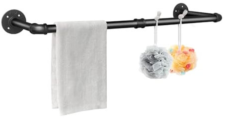 Wall Mounted Clothes Rail Industrial Pipe Garment Bar, Vintage Towel Holder Small Hanging Rack Space Saving Detachable H-Shape Rail for Bedroom, Retail Display, and Home Storage (Black, 96cm)