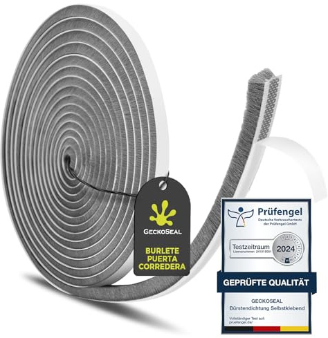 GeckoSeal 6M Boudin de Porte 9mm (l) x 5mm (H) Bande d'étanchéité autocollante Anti-poussière Coupe-vent Réduction du bruit Boudin de porte Porte Fenêtre Armoire Gris
