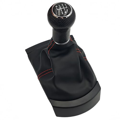 Pomo de palanca de cambios de coche de 5 velocidades con funda protectora y collar para SEAT Ibiza 2002 2003 2004 2005 2006 2007 2008 Cubierta antipolvo (5 velocidades línea roja)