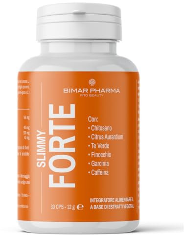 Bimar Pharma Slimmy Forte – Brucia Grassi con Chitosano, Garcinia, Tè Verde e Caffeina – Controllo Fame e Metabolismo – Integratore Naturale Made in Italy – 30 Capsule