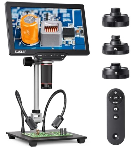 Elikliv Microscopio Digitale 4K per Saldatura: TL301 Max con Lenti Magnetiche 3-in-1, Schermo IPS da 10,1, Luci Laterali, Supporto da 10, Compatibile con PC/TV, 64 GB