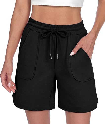 Litherday Sportshorts för dam sommar 95 % bomull casual shorts med fickor och sidoslits för jogging fitness S-XXL