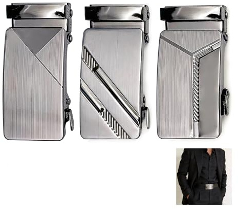 LifgWas 3 Piezas Hebillas de Cinturón Automáticas para Hombre, Herrajes de Metal Ajustable Sin Agujeros, Hebilla de Correa de 35 mm para Jeans y Pantalones de Vestir, Diseño Moderno de Reemplazo
