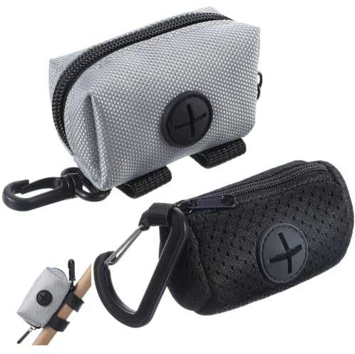 Elegaperma 2 Pack Poop Bag Holder, Oxford Cloth & Mesh Pouch Poo Bag Holder with Zipper & Clip, Dog Poop Bags Holders Dispenser for Walking Accessories (Black, Gray)