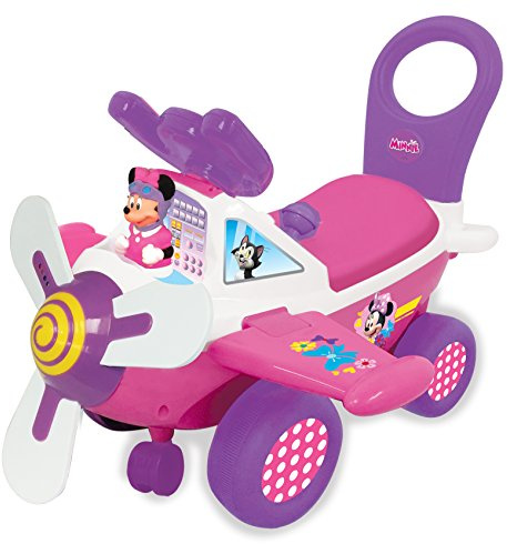 Kiddieland Disney My First Minnie Ride-On Plane Toy with Music, Lights & Sounds, Steering Wheel, 360° Turning, Horn, Foot-to-Floor Toddler Vehicle