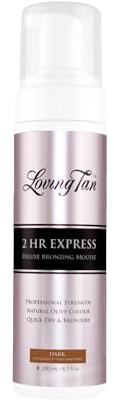 Loving Tan 2 HR Express Mousse, Dark - Streak Free, Natural looking, Professional Strength Sunless Tanner - Up to 5 Self Tan Applications per Bottle, Cruelty Free, Naturally Derived DHA - 200 ml