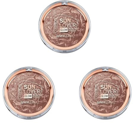 Catrice Sun Lover Glow Bronzing Powder, Bronzer, Nr. 010, Braun, schimmernd, für trockene Haut, für unreine Haut, für Mischhaut, vegan, ölfrei, ohne Parfüm, ohne Alkohol, 3er Pack (3x8g)