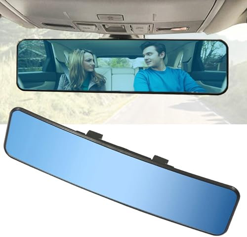 Kitbest Rear View Mirror, 290mm Anti Glare Rearview Mirror Convex Panoramic Clip on Car Mirrors to Reduce Blind Spot and Antiglare for Car SUV Trucks, Blue Tint (290 x 74mm)