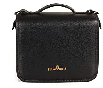 Law_ion Habersack Tasche (auch für XL), Schönfelder Tasche, regenfest, aus Kunst-Leder, in Schwarz, mit Buchstütze aus Acryl, praktisch und stilvoll