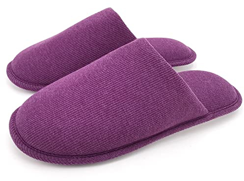 ofoot Zapatillas Casa Mujer Algodón con Espuma Viscoelástica, Pantuflas Suela de Goma Antideslizante Lavable para Dormitorio(37/38 EU,Morado)