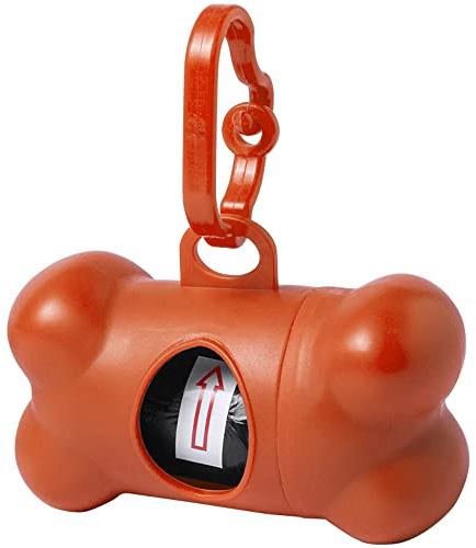 eBuyGB Bone Shaped Pet Waste Bag Holder Dispenser, Dog Poo Pickup Bags Holder with Lead Leash Clip, Poop Trash Bags Carrier with Carabiner Fastener (Orange)