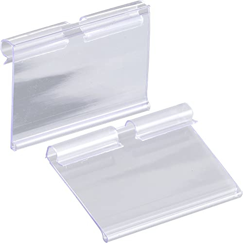 50 Pack Plastic Label Holders Clear Wire Shelf Label Holder Retail Price Card Clip On Merchandise Sign Display Tag Clips for Retail Shop Pantry Store Supermarket Wire Shelf Storage Basket Bin 6x4.2cm