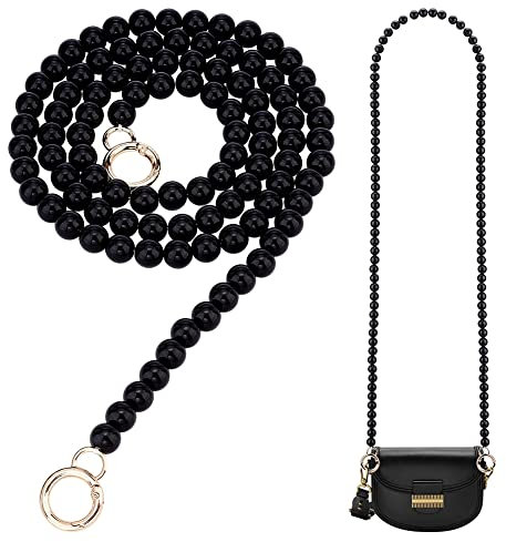 PandaHall 120 cm Imitationsperle Taschenkette, Crossbody Bag Chain Strap 12mm Black Pearl Purse Chain Ersatz Mit Goldenen Verschlüssen Für Damen Geldbörse Handtasche Geldbörse DIY Taschen