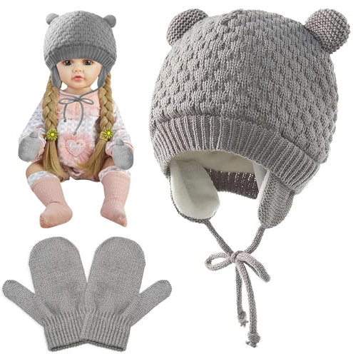 SPERMUOY Puppenmütze,Born Baby Mützen für 38-43cm Puppen,Baby Puppe zubehör mit dickem Fleece,Baby Born Kleidung ab 2 Jahre-Grau