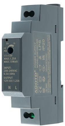 AGOTD Fuente de alimentacion carril DIN 12V DC 1,25A 15W (entrada 200-240 VAC 50/60Hz), fuente alimentacion 12V