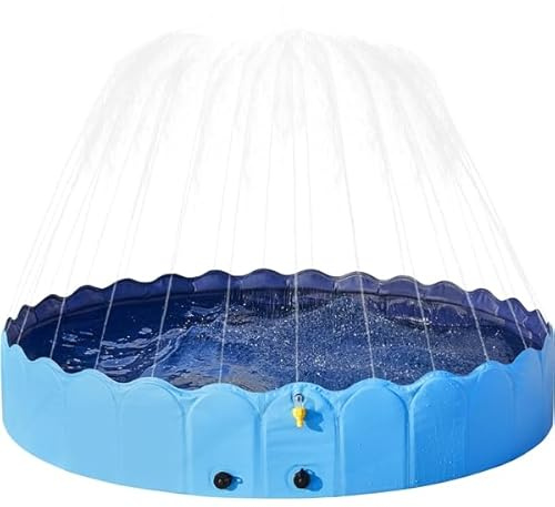 Yaheetech Piscine Chien Pliable 180 x 33cm Piscine Baignoire Chien Bassin de Baignade Portable Jet d'eau pour Chiens Bain pour Chiens/Chat Extérieur Intérieur Antidérapant avec Arroseur