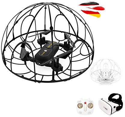RC ferngesteuerte 4-Kanal mini Drohne mit FPV WiFi Kamera für Live-Videos auf Smartphone und VR-Brille, 3D-Flip Flying-Ball LED Drone mit Schutz-Käfig, Spielzeug Quadrocopter für Kinder und Erwachsene