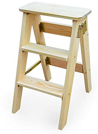 3 Step Folding Wood Step Stool for Adults Portable Indoor Kitchen Stairway Chair Ladder with Non Slip Steps Space Saving and Easy to Store Ideal for Bathroom and Bedroom Use