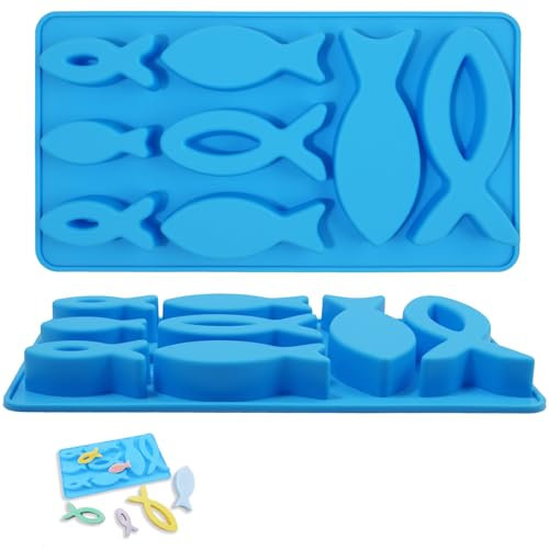 2 Piezas De Molde De Silicona Pez, Molde Para Chocolate, JabóN, Pasteles Y Postres, 16 Rejillas De Moldes De Silicona Para Manualidades Y ReposteríA, Apto Para Alimentos, FáCil De Desmoldar Y Limpiar