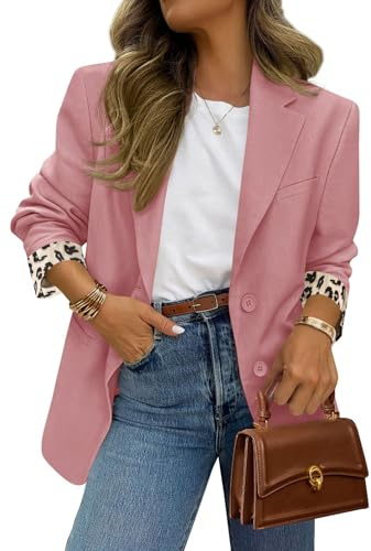 PRETTYGARDEN Blazers for Women 2026 Fall Work Office Suit Jackets Dressy Open Front Leopard Blazer Business Casual Outfits (Pink,Small)