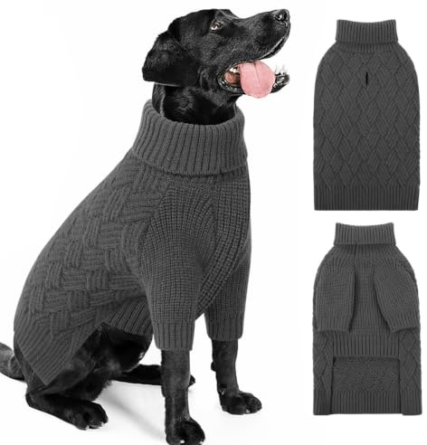 AOFITEE XXL Dog Jumper, Christmas Dog Jumper for Large Dogs Girl Boy, Grey | Warm Turtleneck Dogs Jumper with Sleeves, Fall Winter Large Dog Jumpers Knitted Sweater for Golden Retriever, Greyhound