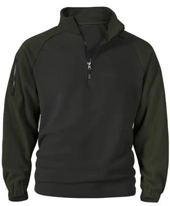 YCBMINGCAN Jersey de forro polar para hombre con cuello alto, suéter de trabajo táctico con cremallera, manga larga de forro polar con bolsillo en la manga, verde, L