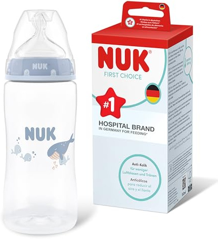 NUK First Choice Biberon | 3+ mois | 300 ml | Biberon anti-colique | PP | Indicateur de contrôle de la température | Baleine | Lot de 1