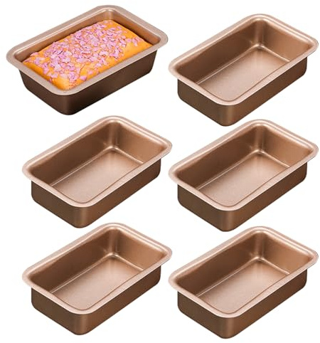 VEGOATY 6 piezas Mini molde para pan de acero inoxidable Rectangular: Molde de gabinete pequeño para pasteles, revestimiento antiadherente Moldeo de pan, horno y freidora de aire, para hornear fácil y