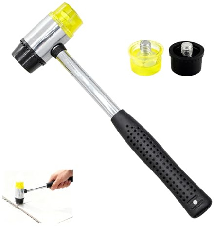 25 mm Martillo de Goma Nylon con 2 Cabezas de Repuesto y Empuñadura Antideslizante de Goma Martillo Pequeño para Joyería, Bricolaje, Artesanía del Cuero y Herramientas de Manualidades