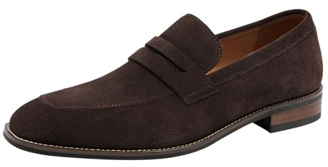 ANUFER Hombres Genuino Cuero de Ante Mocasines de Penny Guapo Slip-On Formal Zapatos de Vestir Café SN0711232 EU41.5