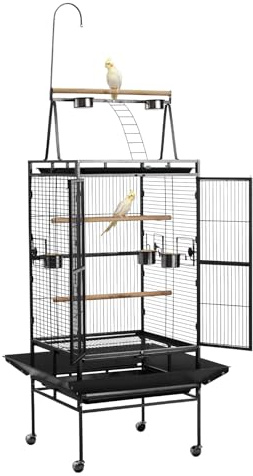 VEVOR Jaula para Pájaros, 830 x 790 x 2100 mm, con Techo Plano Abierto, con Perchas, Bandeja Extraíble y Comederos de Plástico, para Cotorras Argentinas, Loros Amazónicos y Loros Grises Africanos