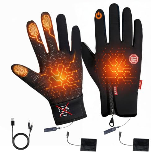 USB Heated Gloves for Men, Touch Screen Waterproof Thermal Hand Warmers Gloves, Waterproof & Windproof Non-Slip Glove, Women Men Glove for Hiking Skiing Outdoor Activities (XL)