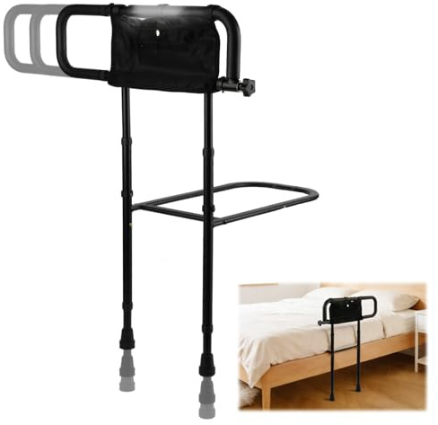 Tefola Bed Rails for Elderly Adults with Sensor Night Light, Adjustable Bed Safety Rail with Non-Slip Handle, Storage Pocket & 300lbs Capacity, Bed Guard Grab Bar for Seniors Daily Living Support
