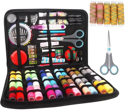 Asdirne Kit de couture pour adultes, 229 accessoires de couture avec 41 bobines de fil XL, ciseaux, dés à coudre, mètre ruban et étui de transport portable, kit de réparation de qualité supérieure