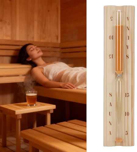 TianfuSpanda Clessidra per Sauna, Orologio da Sabbia con Clessidra Rotante a Parete, in Legno, Resistente al Calore, per Sauna, 15 Minuti, per Sala Spa