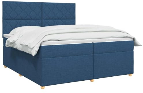 vidaXL Lit boxspring avec Matelas Bleu 200 x 200 cm Tissu, Mobilier Moderne pour Chambre, lit avec sommier, Cadre réglable, Matelas Confortable, Solution de Sommeil stylée