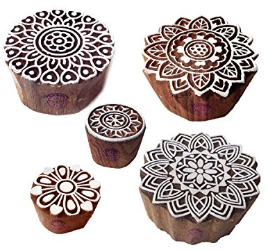 Traditional Pattern Mandala and Round Wood Block Stamps (Set of 5) Htag1320